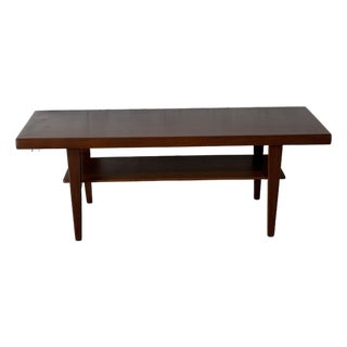 Long Danish Teak Rectangular Coffee Table With Built-in Magazine Shelf Mid-Century Modern 1960s For Sale