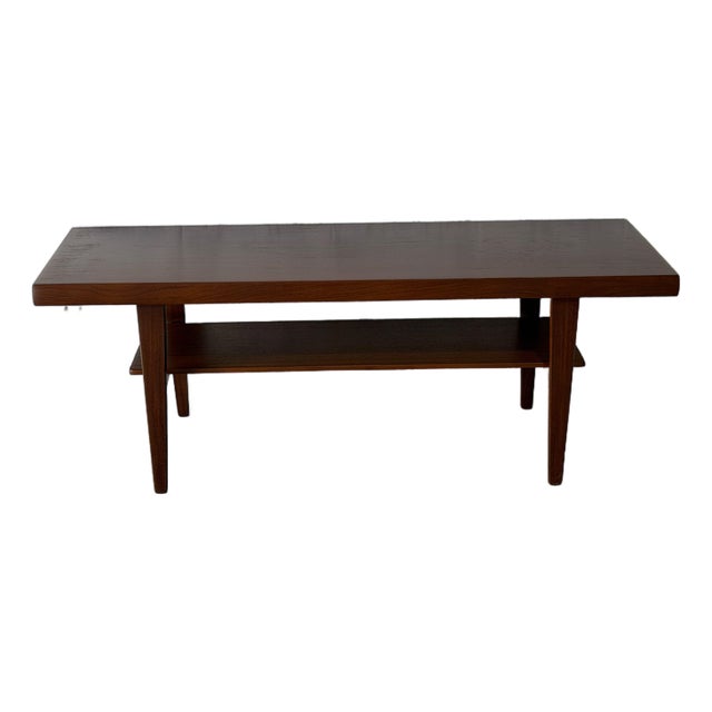 Long Danish Teak Rectangular Coffee Table With Built-in Magazine Shelf Mid-Century Modern 1960s For Sale
