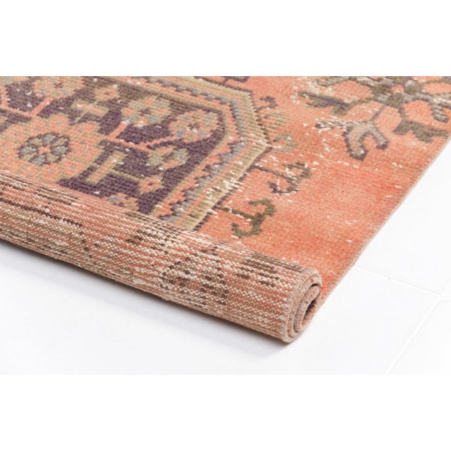 Mid 20th Century Soft Salmon & Olive Green Medallion Rug For Sale - Image 4 of 9