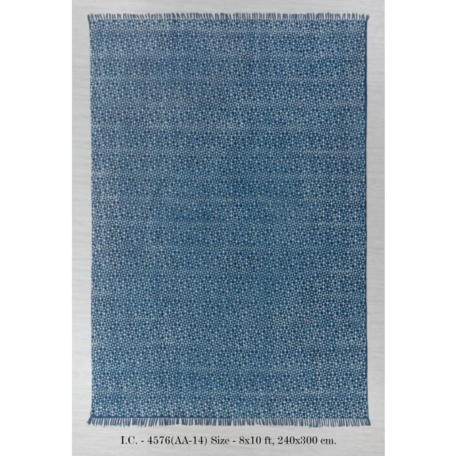 Boho Chic Blue Indigo Hand Woven Bohemian Cotton Flatweave Kilim Rug, Boho Blue Rug 9x12Ft. For Sale - Image 3 of 18