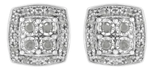 .925 Sterling Silver 1/4 cttw Round Cut Diamond Square Shape Milgrain Stud Earrings (I-J Color, I3 Clarity) - 2 Pieces