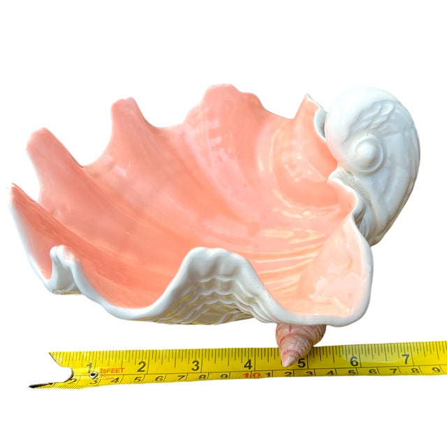 Fitz and Floyd Vintage Fitz & Floyd Footed Porcelain Coquille Shell Bowl – Hand-Painted Coral & White For Sale - Image 4 of 8