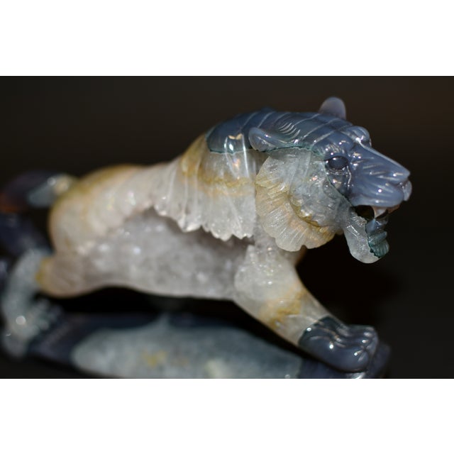 Stone Large Gemstone Tiger Statue Agate With Crystal Geodes For Sale - Image 7 of 14