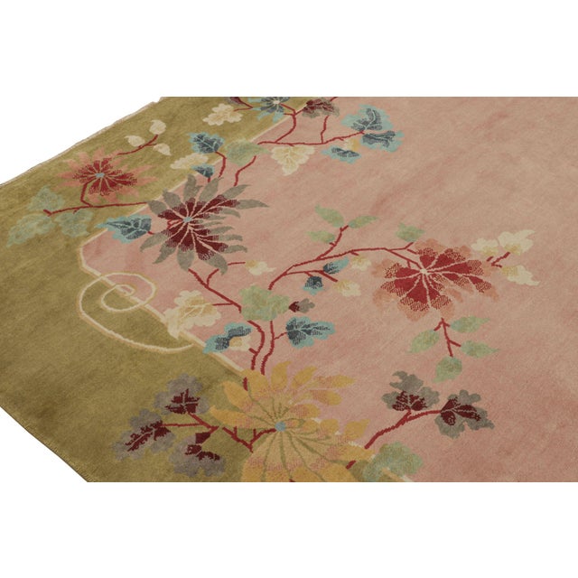 2010s Rug & Kilim’s Chinese Style Art Deco Rug in Pink & Green With Colorful Florals For Sale In New York - Image 6 of 7