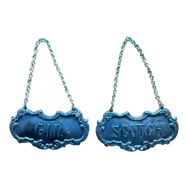 Pair of Gorham Silver Plate Decanter Tags For Sale