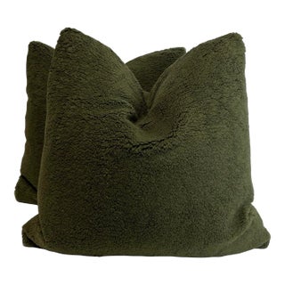 PIndler "Shearling" in Moss 22" Pillows-A Pair For Sale