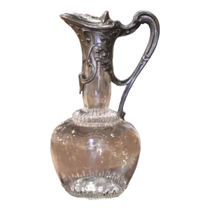 Mid 20th Century Mid-Century French Crystal and Pewter Wine Carafe With Acanthus Leaf Decor