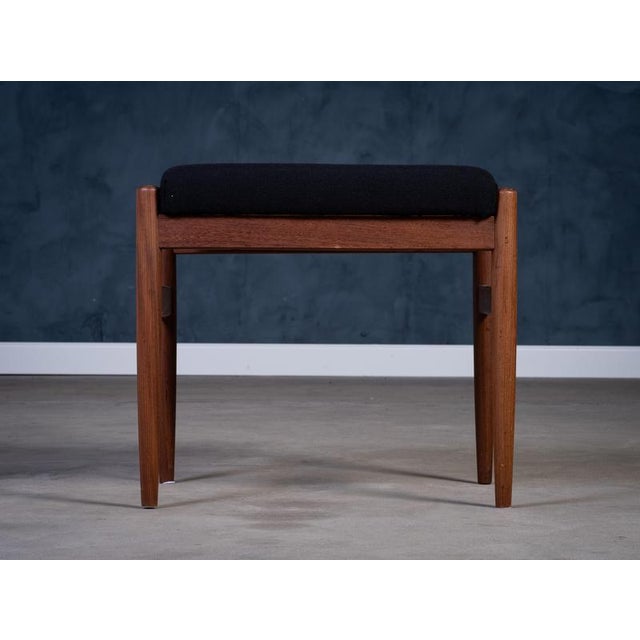 Vintage Danish Teak Stool with Black Fabric, 1960s For Sale - Image 4 of 8