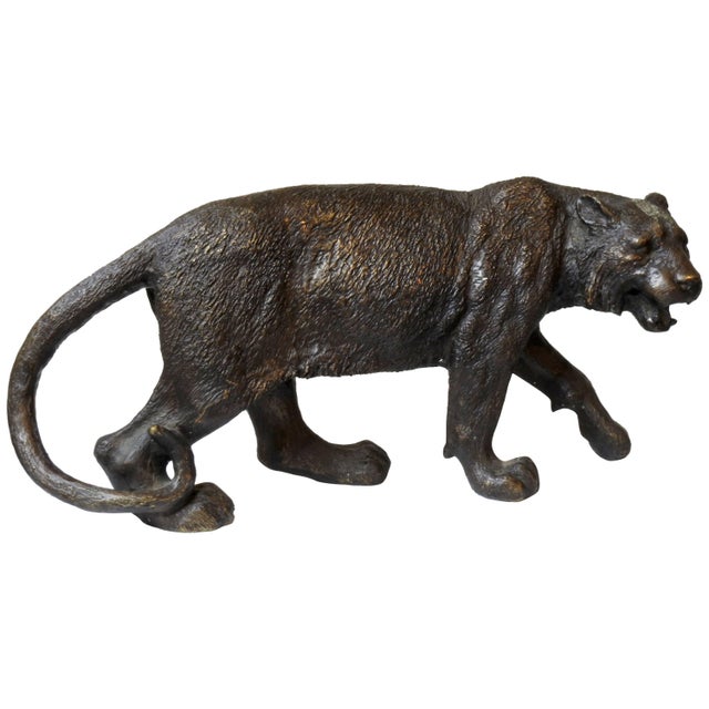 Early 20th Century Cast Bronze Tiger For Sale - Image 10 of 10