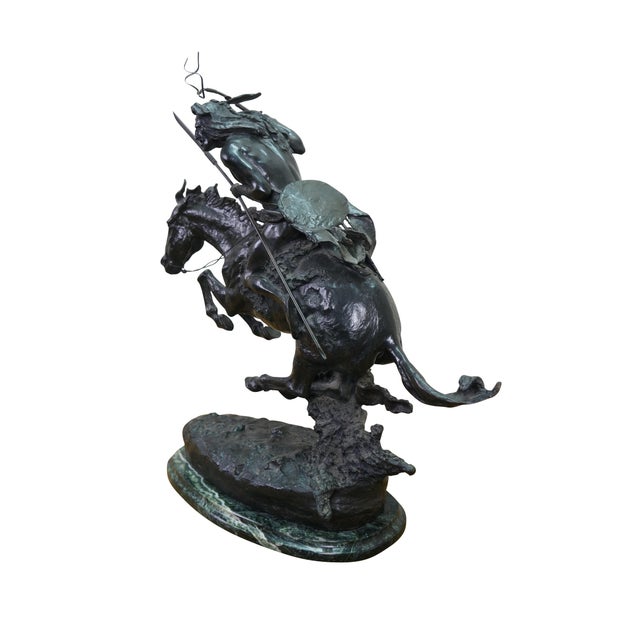 Realism Mid 20th Century Frederic Remington Roman Bronze Works the Cheyenne Statue Sculpture 24" For Sale - Image 3 of 16