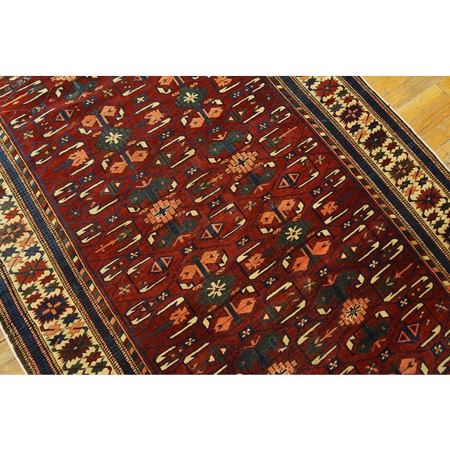 1890s Ruby Red Tribal Geometric Antique Caucasian Kuba Rug 4' 2''x 5' 10'' Knotted Wool Carpet For Sale - Image 10 of 11