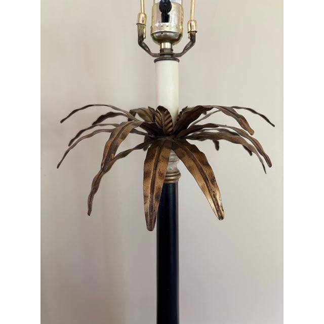 Late 20th Century Hollywood Regency Neoclassical Palm Tree Motif Buffet Lamps in Black and Gold - a Pair For Sale In Atlanta - Image 6 of 12