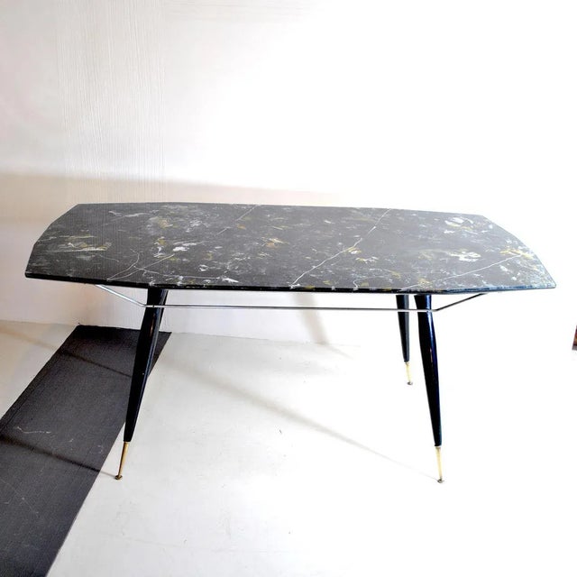 Dining Table with Hexagonal Wooden Feet & Brass Terminals, 1960s For Sale - Image 11 of 11