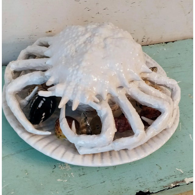 Trompe l'Oeil Italian White Majolica Crab Covered Dish Seashells For Sale - Image 13 of 13