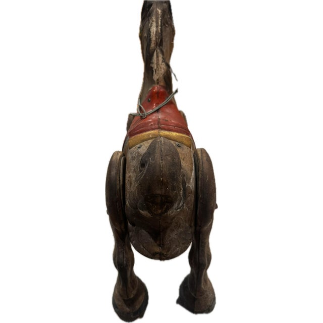 Vintage 1940’s Mobo Horse Bronco Metal Riding Toy Self-Propelled England Wheels. Mid-Century Patina Steel Bouncing, Steering Ride Toy For Sale - Image 9 of 10
