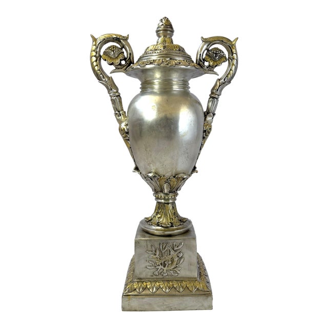 Mid 20th Century Silver-Finished Bronze Lidded Urn – 24" For Sale