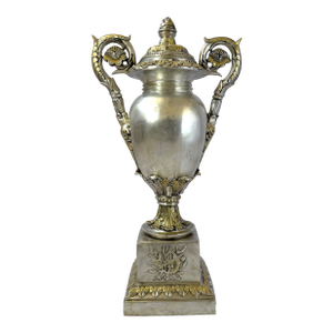 Mid 20th Century Silver-Finished Bronze Lidded Urn – 24"