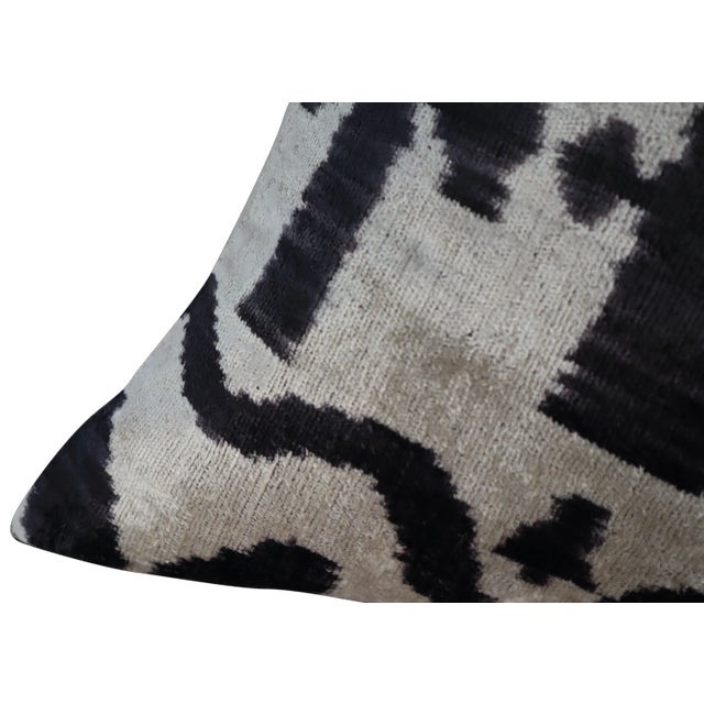 Textile Handmade Black & White Silk Velvet Throw Pillow & Down Insert For Sale - Image 7 of 12