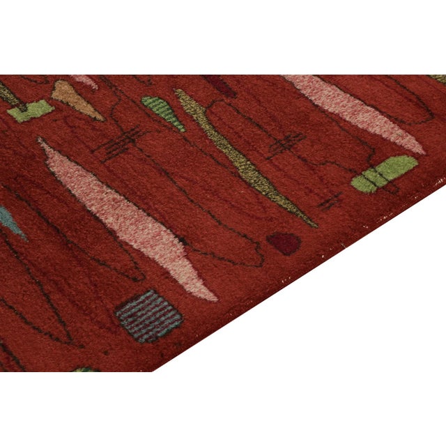 Rug & Kilim 1960s Vintage Art Deco Runner in Red, Pink and Green Geometric Patterns For Sale - Image 4 of 7