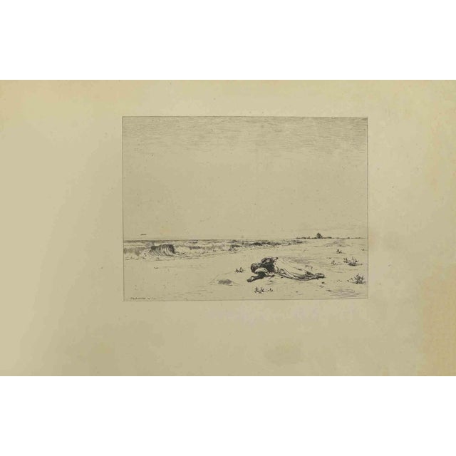 Eugène Burnand, Death Beside The Sea, Etching, Late 19th Century For Sale