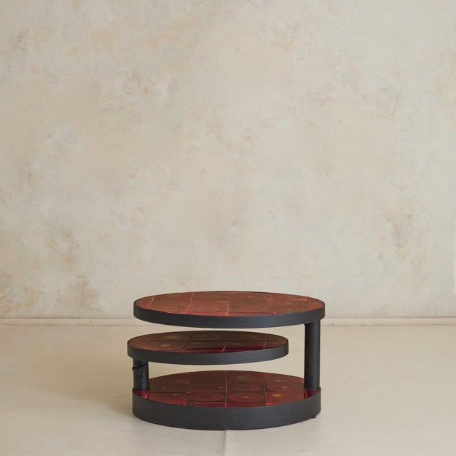 Wine Rare French Red Ceramic Swivel Coffee Table by Georges Pelletier, 1970s For Sale - Image 8 of 11