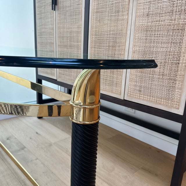 Renato Zevi 1970s Italian Brass and Glass Console Table With Faux Rope and Tusk Detail Attributed to Renato Zevi For Sale - Image 4 of 12
