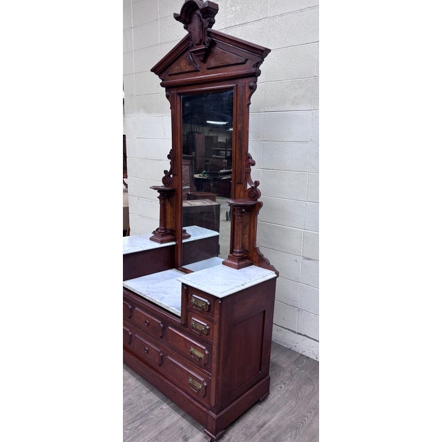 Late 19th Century Antique 1800s Victorian Eastlake Walnut Dressing Stand Dresser Bedroom Vanity For Sale - Image 5 of 14
