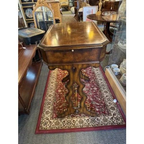 Brown 1990s Vintage Maitland Smith Single Drawer Table With Side Pullout Shelves For Sale - Image 8 of 11