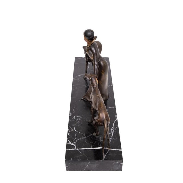 Art Deco Sculpture of Woman with Greyhounds, France, 1930s For Sale - Image 3 of 18