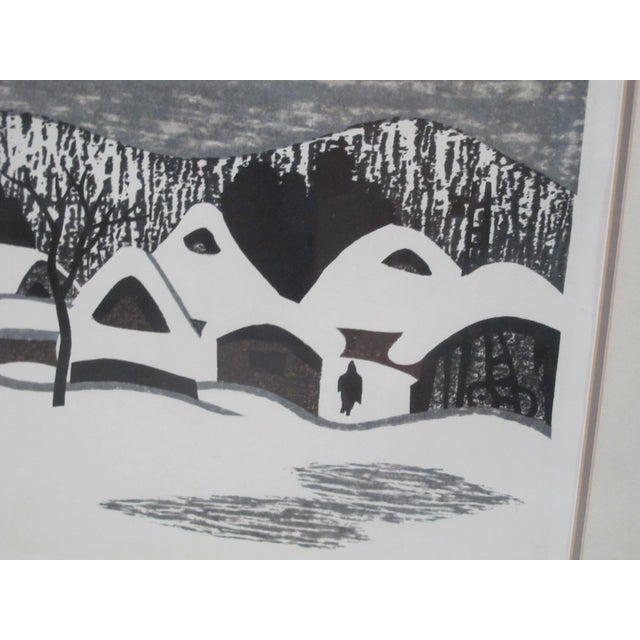 Kiyoshi Saito Japanese Black & White Signed Woodblock Print Aizu in Winter Snow For Sale - Image 4 of 5