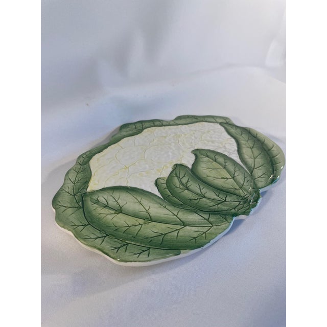 1970s Italian Green and White Majolica Cauliflower Trivet Wall Decor For Sale - Image 4 of 12