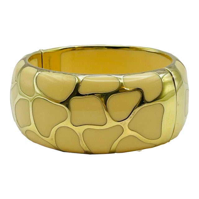 1980s Angelique De Paris Wide Resin & Gold Vermeil Hinged Bangle Bracelet For Sale