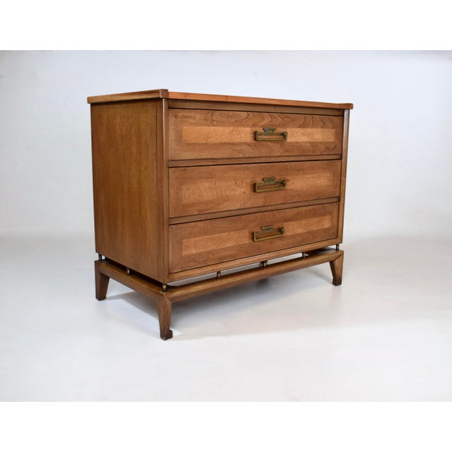 Brown 1960's Walnut Banded Commodes Chests of Drawers, Pair For Sale - Image 8 of 12