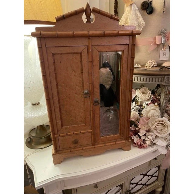 French Antique Miniature Birdseye Maple/*Pine Wooden Armoire For Sale - Image 3 of 17