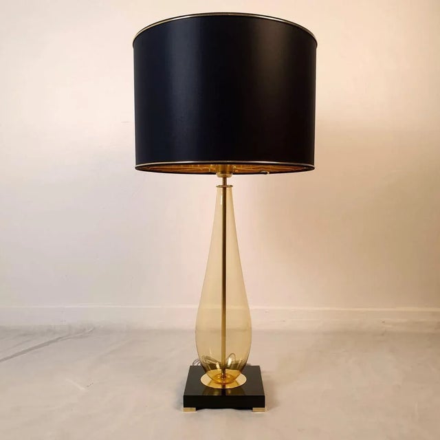 Mazzega Murano Pair of 1990s Amber, Mid Century Modern Murano Glass Lamps For Sale - Image 4 of 12