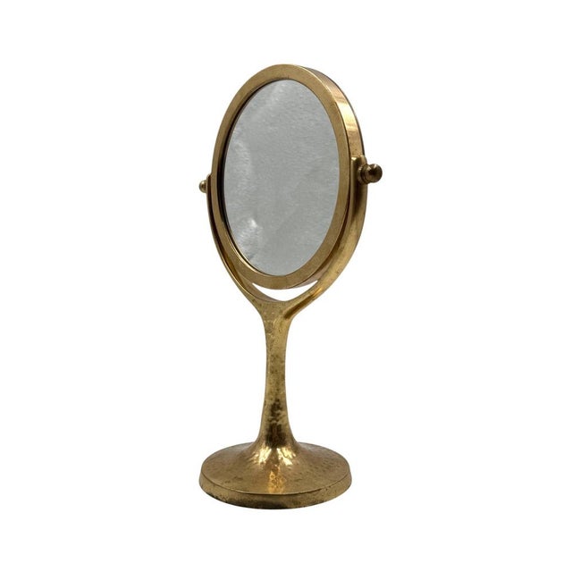 Organic Modern Hammered Brass Table Mirror, France, 1960s For Sale - Image 9 of 11