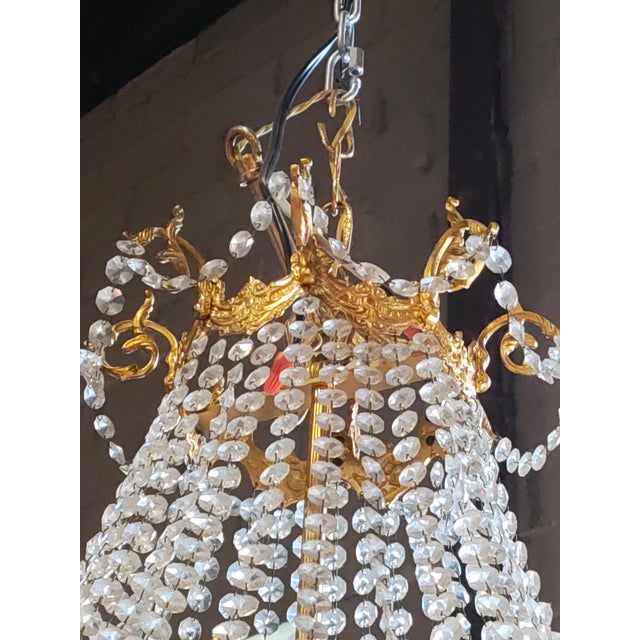 Traditional Mid 20th Century French Empire Style Crystal Basket Chandelier For Sale - Image 3 of 5