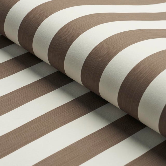 Schumacher SAMPLE - Schumacher Edwin Stripe Medium Wallpaper In Mocha For Sale - Image 4 of 4
