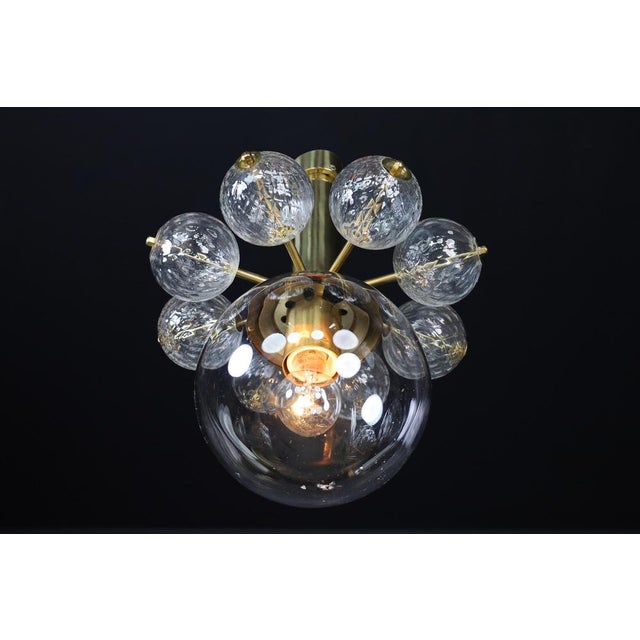 1960s Mid-20th Century Chandelier with Brass Fixture and Hand-Blown Glass Globes, 1960s For Sale - Image 5 of 11