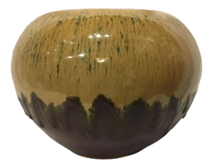 1970s Artisan Ceramic Mustard Yellow Brick Red Vase Vessel Singed