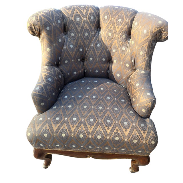 1990s Marge Carson Boudoir Lounge Accent Chair French Tuffed Wingback Armchair Regency For Sale - Image 5 of 11