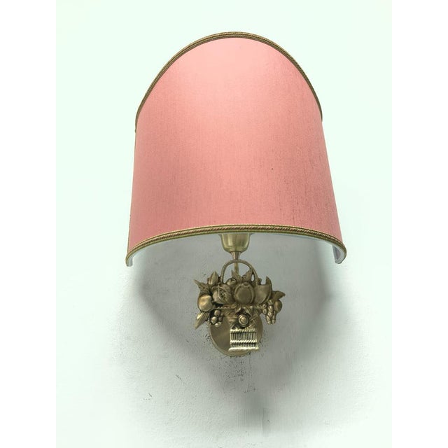 1950s Fabric Fan Lampshade with Cast Fruit Decoration, 1950s For Sale - Image 5 of 11