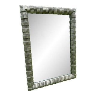 Art Deco Style Woven Ribbed Geometric Architectural Silver Wood Framed Mirror For Sale