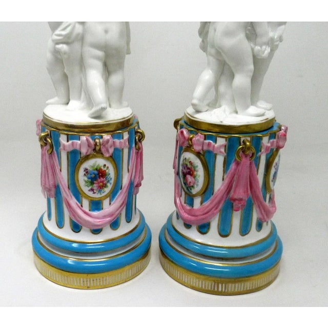 Late 19th Century Antique Pair of Minton Staffordshire Porcelain Cherub Candelabra Centerpieces 19th Century For Sale - Image 5 of 9