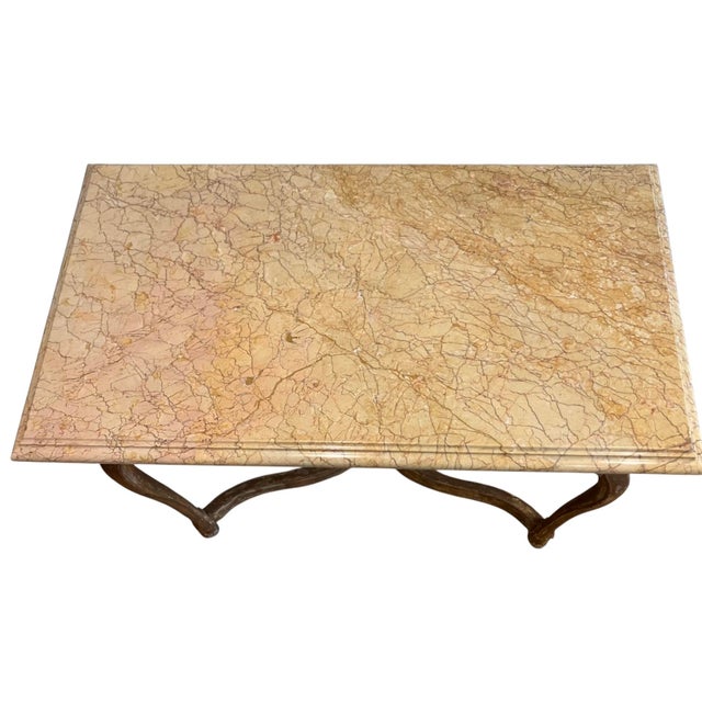 French Country Antique 19th C French Country Sienna Marble Top Table For Sale - Image 3 of 3