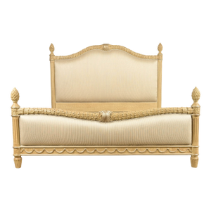 Henredon Style French Regency Louis XVI Cream Crackle Lacquered Upholstered King Size Bed