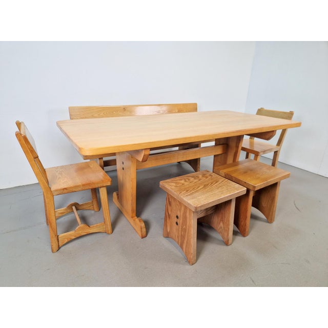 Brown Vintage Danish Dining Room Trestle Table in Elm, 1960 For Sale - Image 8 of 9