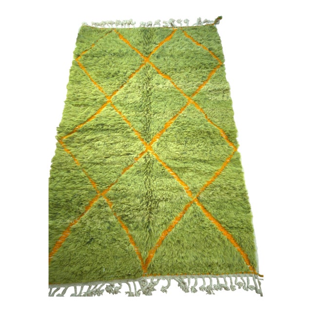 Lime Green Diamond Wool Moroccan Beni Ourain Rug For Sale