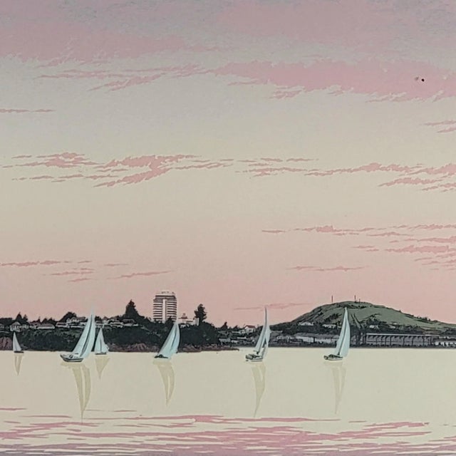 Modern Beach Nautical Lithograph "Harbor Sails Auckland" Limited 89/195 For Sale - Image 3 of 11