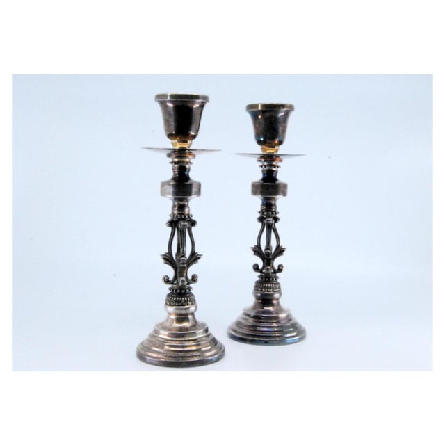 Modern Silver Candlesticks with Plain Sconces, Set of 2 For Sale - Image 3 of 11